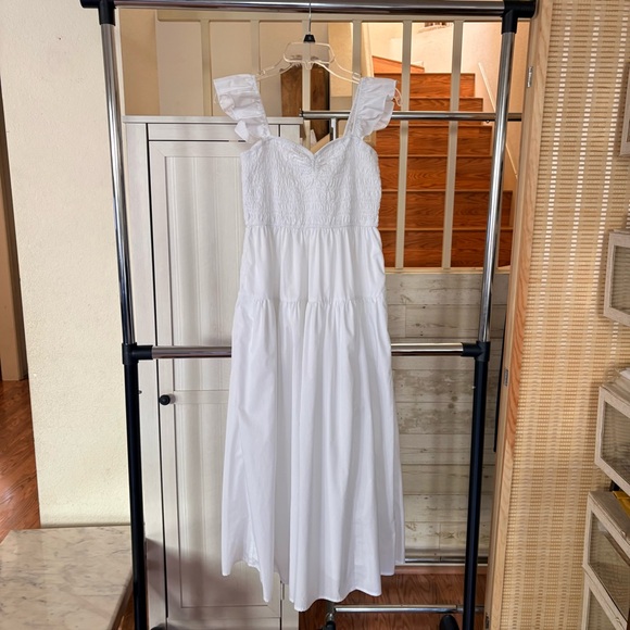 Abercrombie and Fitch White Ruffle Strap Smocked Poplin Midi Dress Costal Beachy - Picture 4 of 12